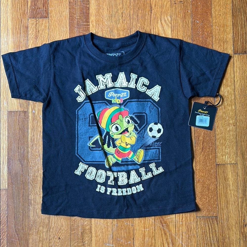 Black Short Sleeve Tee with Jamaica Soccer Design